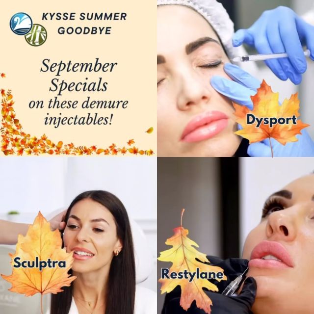 We have a fall special that will make your face happy! $50 off #dysportinjection , $225 off 3 or more vials of #sculptra , buy 2 syringes of #restylane filler and get 1 free! Which one are you most interested in?